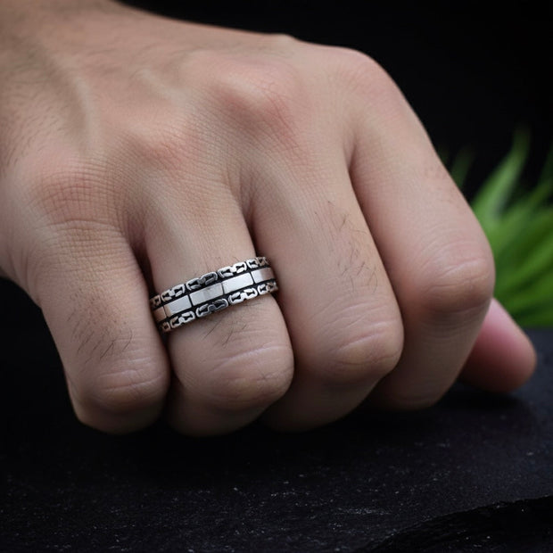 Antique Silver Chain Block Band