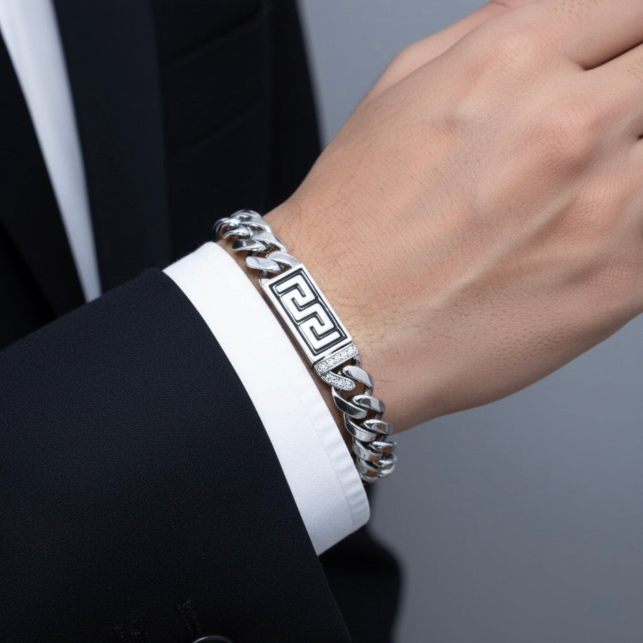 Greek Border Silver Bracelet