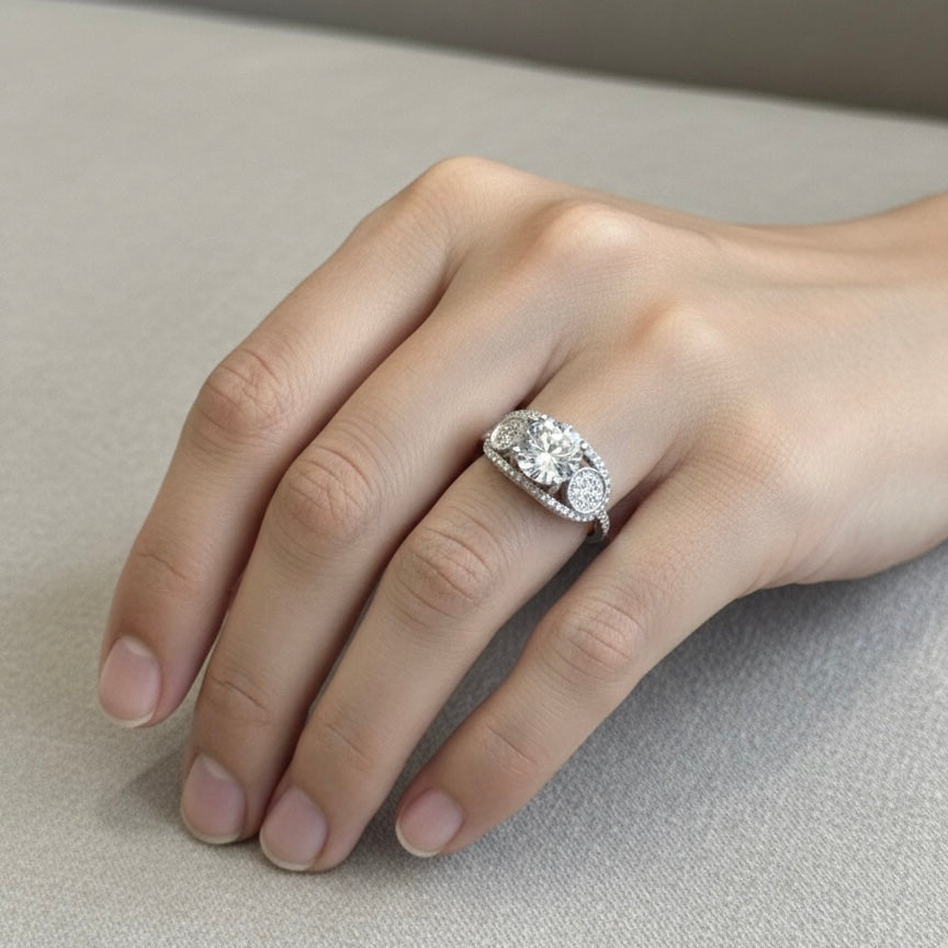 Triple Accent Oval Halo Adjustable Ring