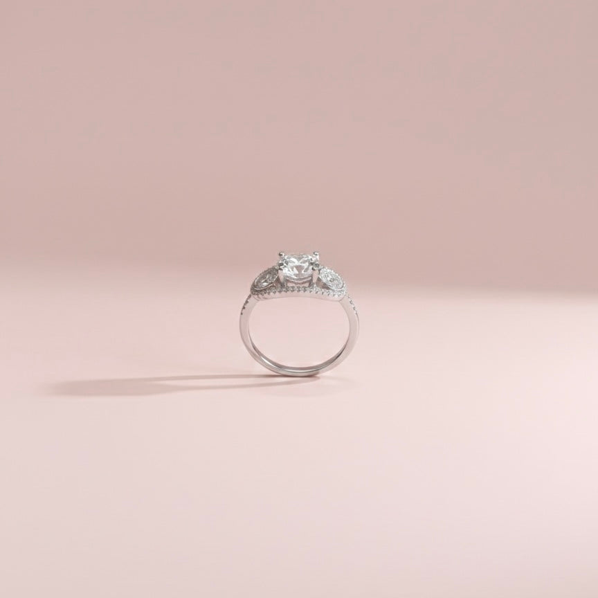 Triple Accent Oval Halo Adjustable Ring