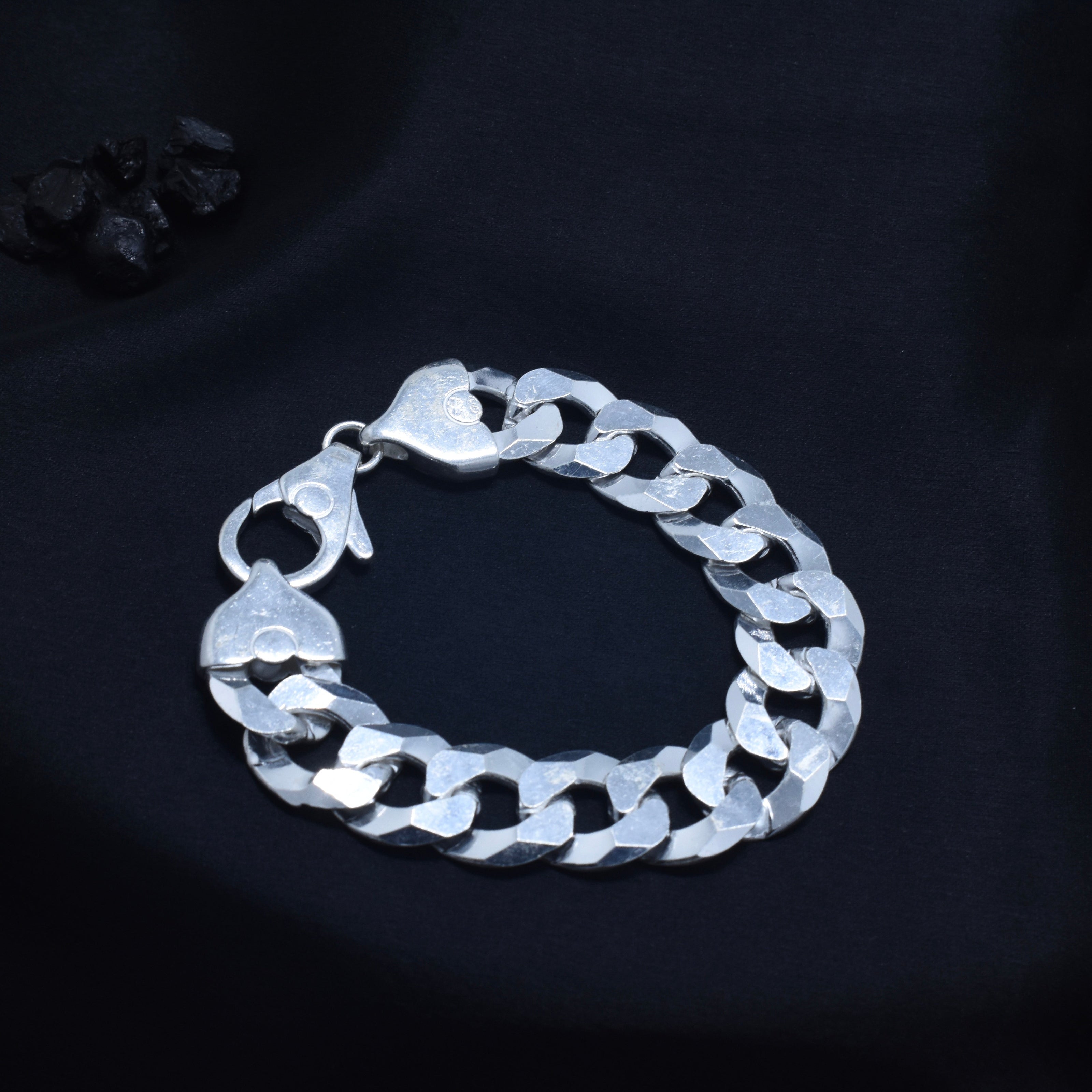 Dual Finish Curb Silver Bracelet