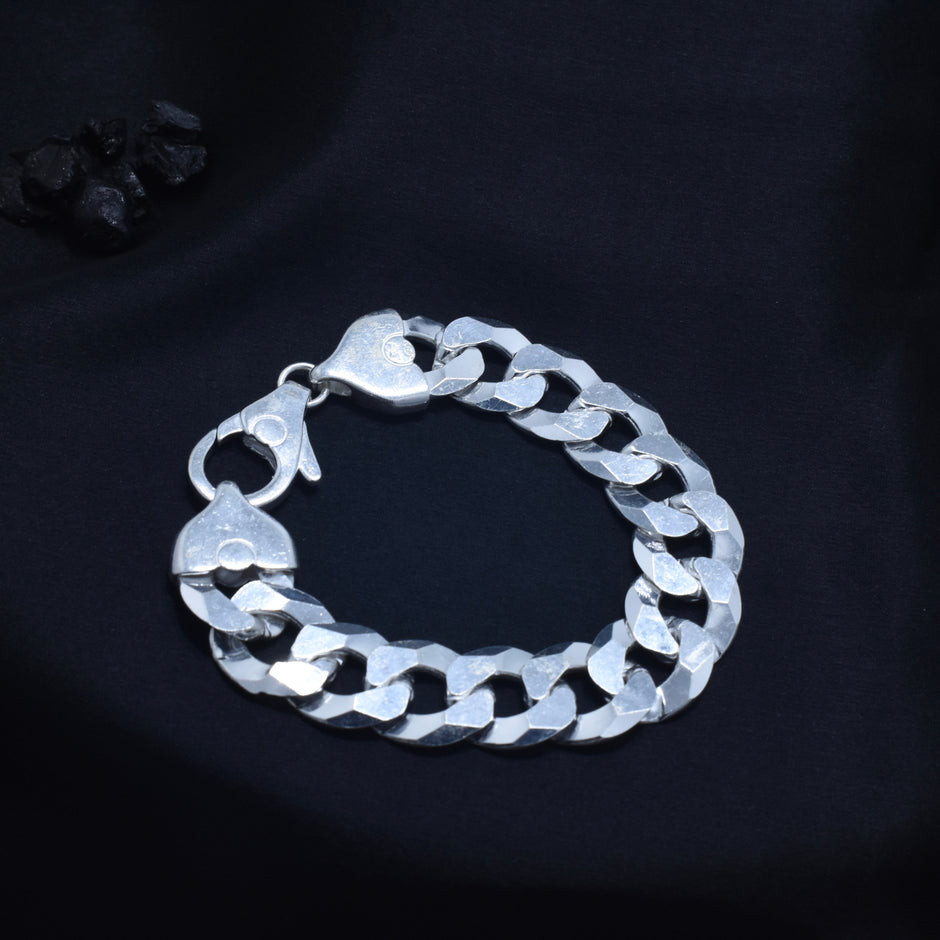 Dual Finish Curb Silver Bracelet