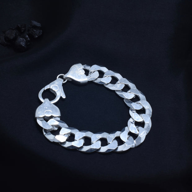 Dual Finish Curb Silver Bracelet