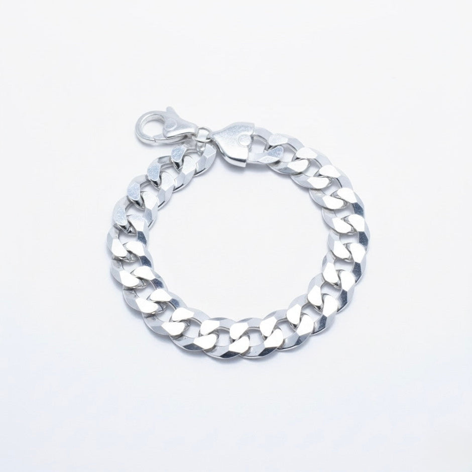 Dual Finish Curb Silver Bracelet