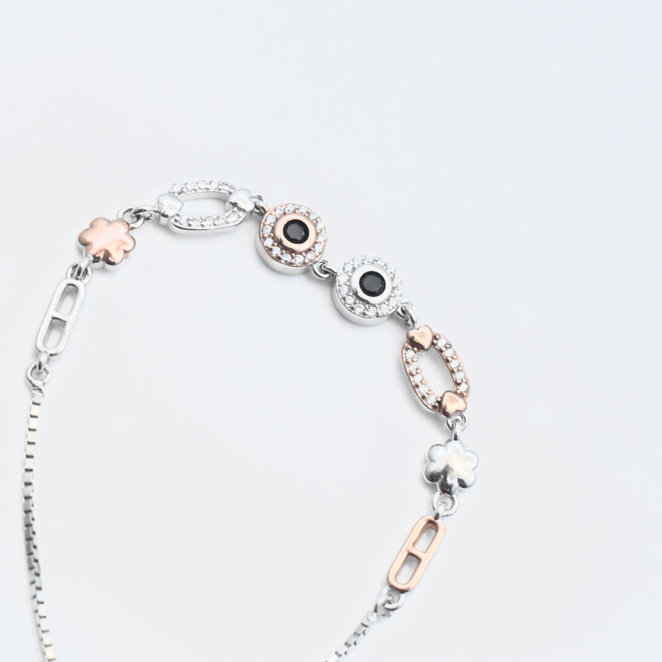 Abstract Floral Silver Bracelet