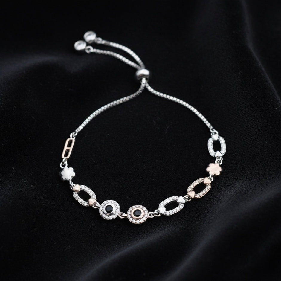 Dual-Tone Mixed Charm Evil Eye Slider Bracelet