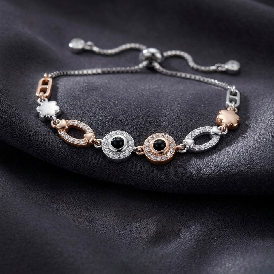 Dual-Tone Mixed Charm Evil Eye Slider Bracelet