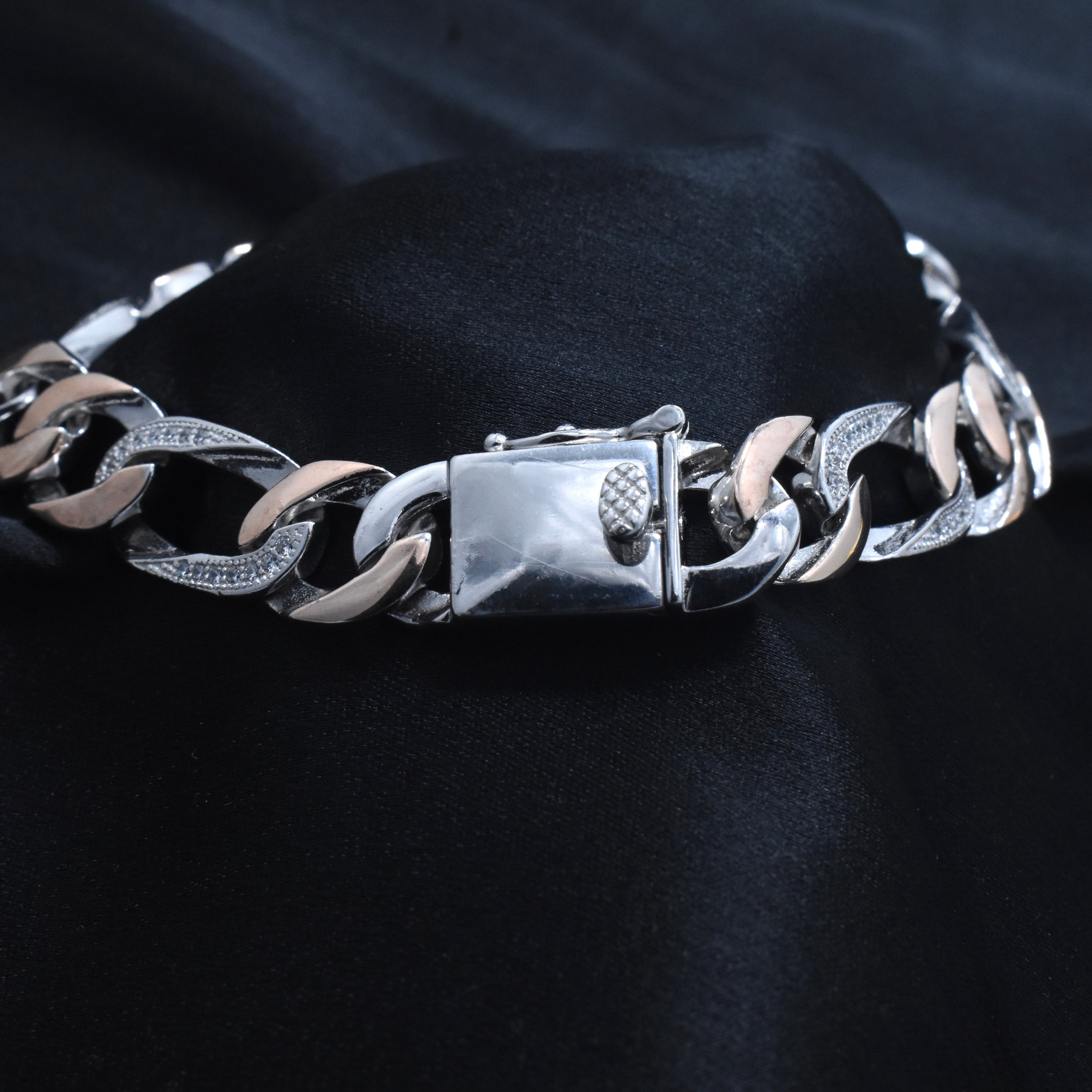 Two-Tone Cuban Link Silver Bracelet