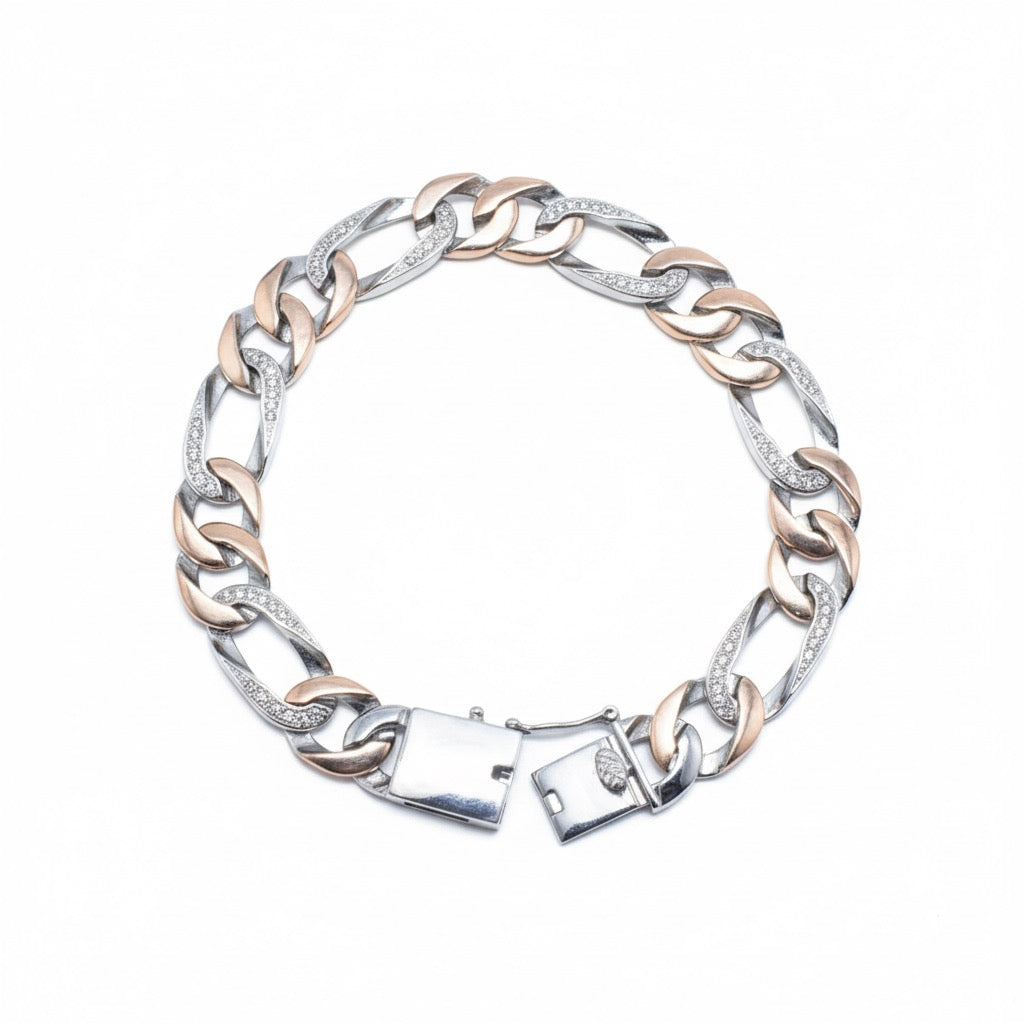 Two-Tone Cuban Link Silver Bracelet