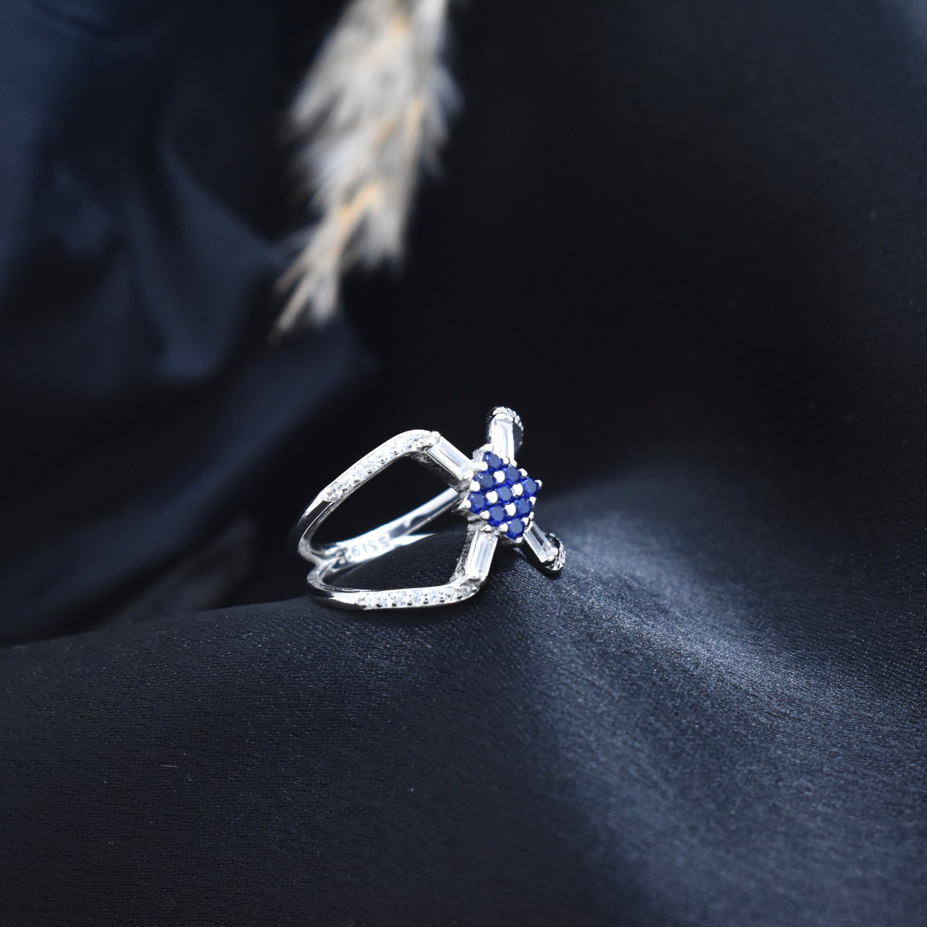 Blue Stone Floral Silver Ring