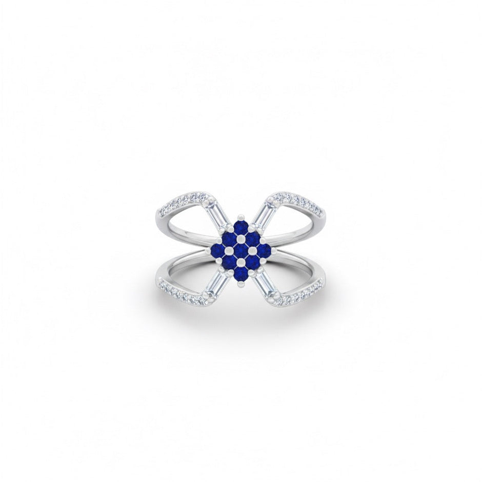 Blue Stone Floral Silver Ring