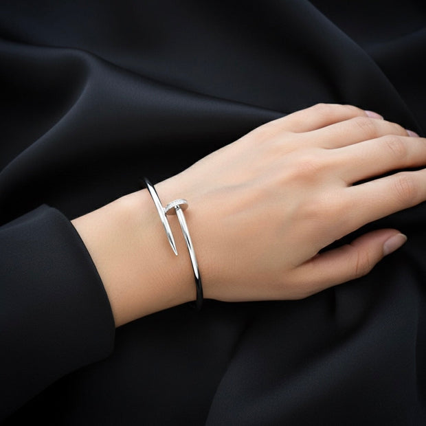 Sleek Nail Silver Bracelet