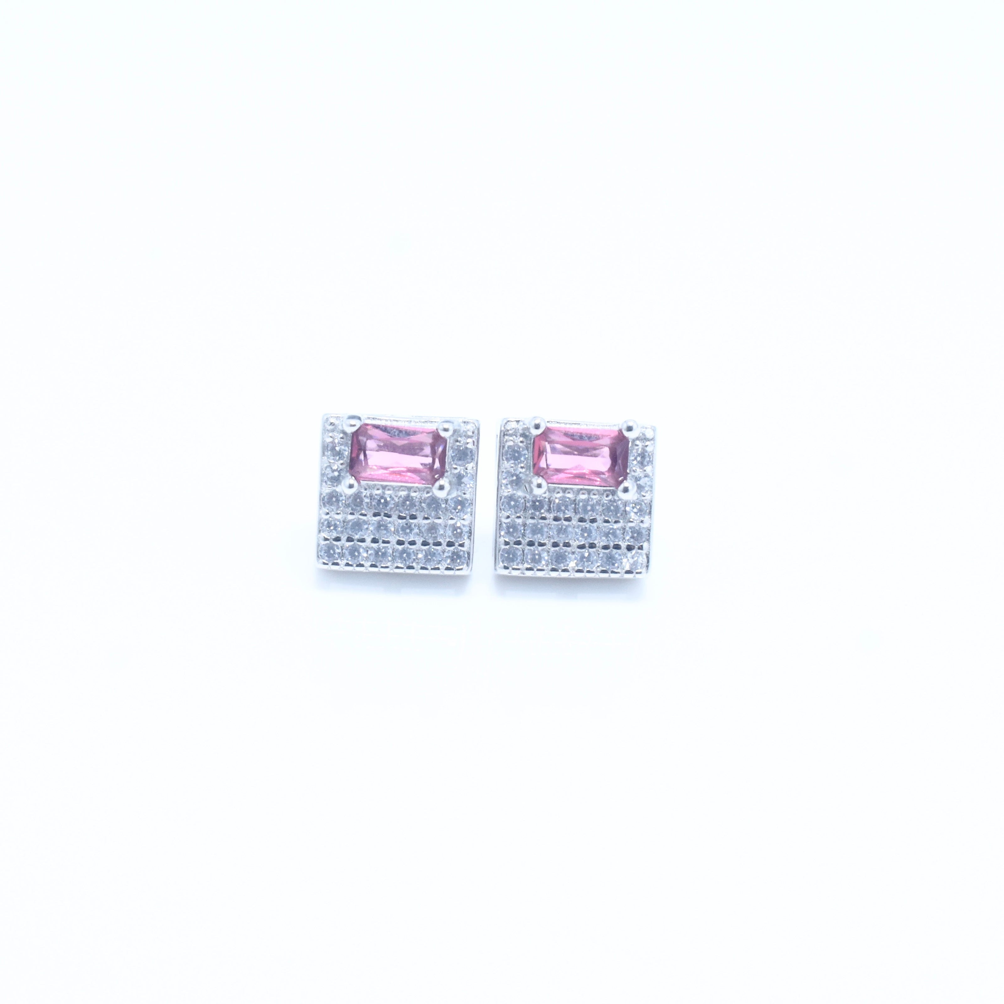 Ruby Square Block Silver Pendant Set