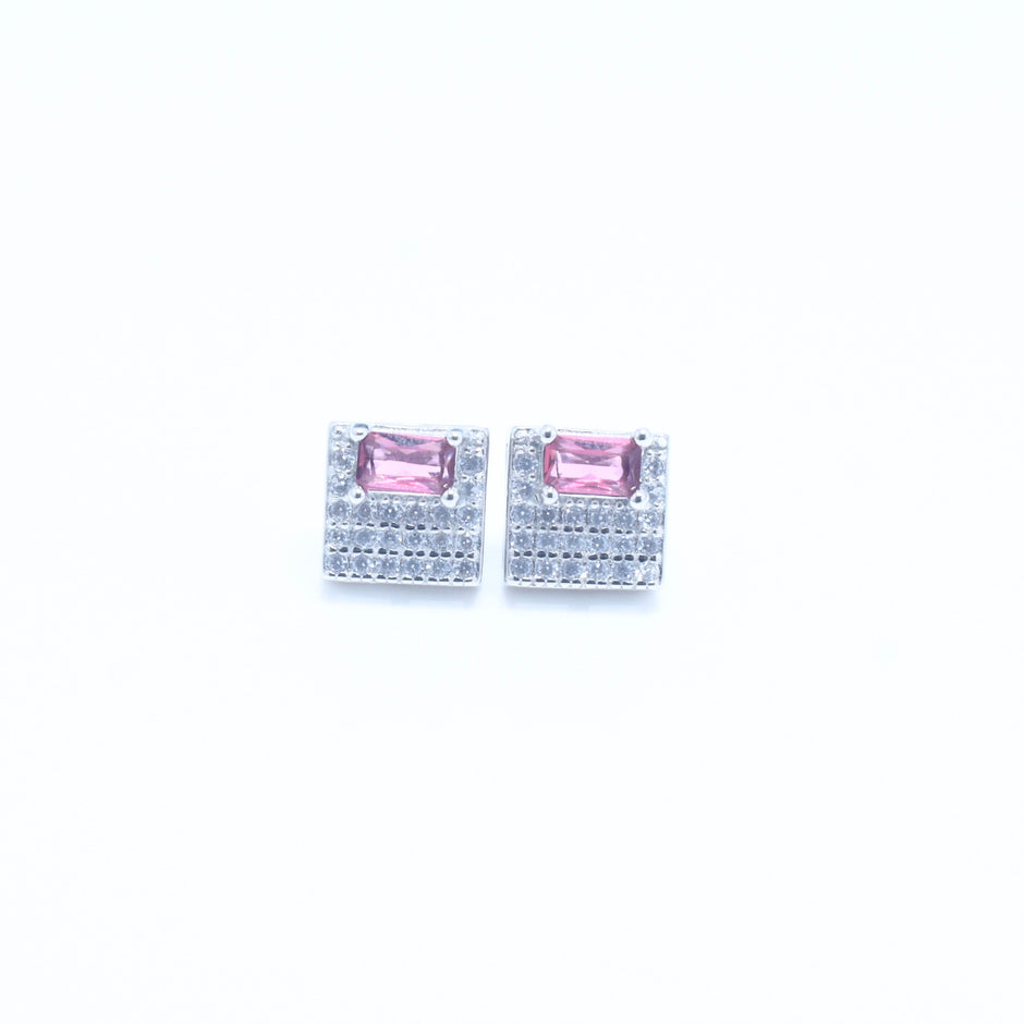 Ruby Square Block Silver Pendant Set