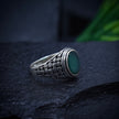 Green Onyx Oval Woven Silver Ring