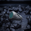 Green Onyx Oval Woven Silver Ring