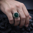 Green Onyx Oval Woven Silver Ring