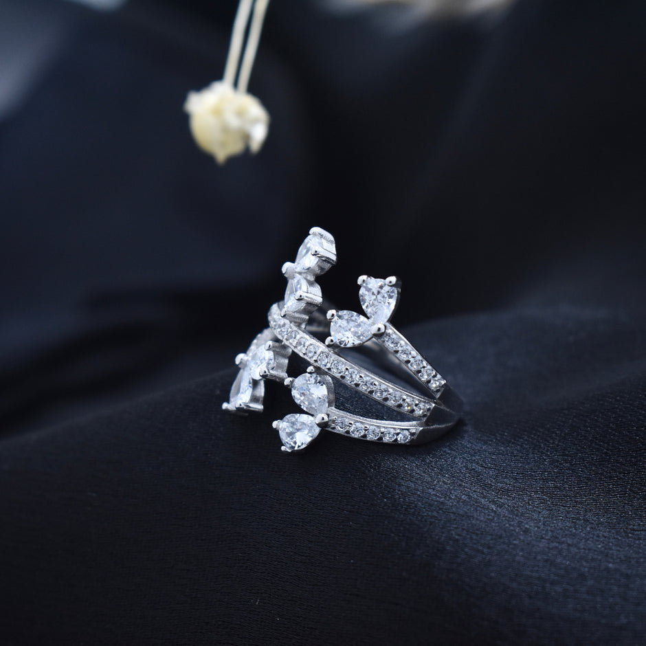 Silver Leafy Twin-Band Ring