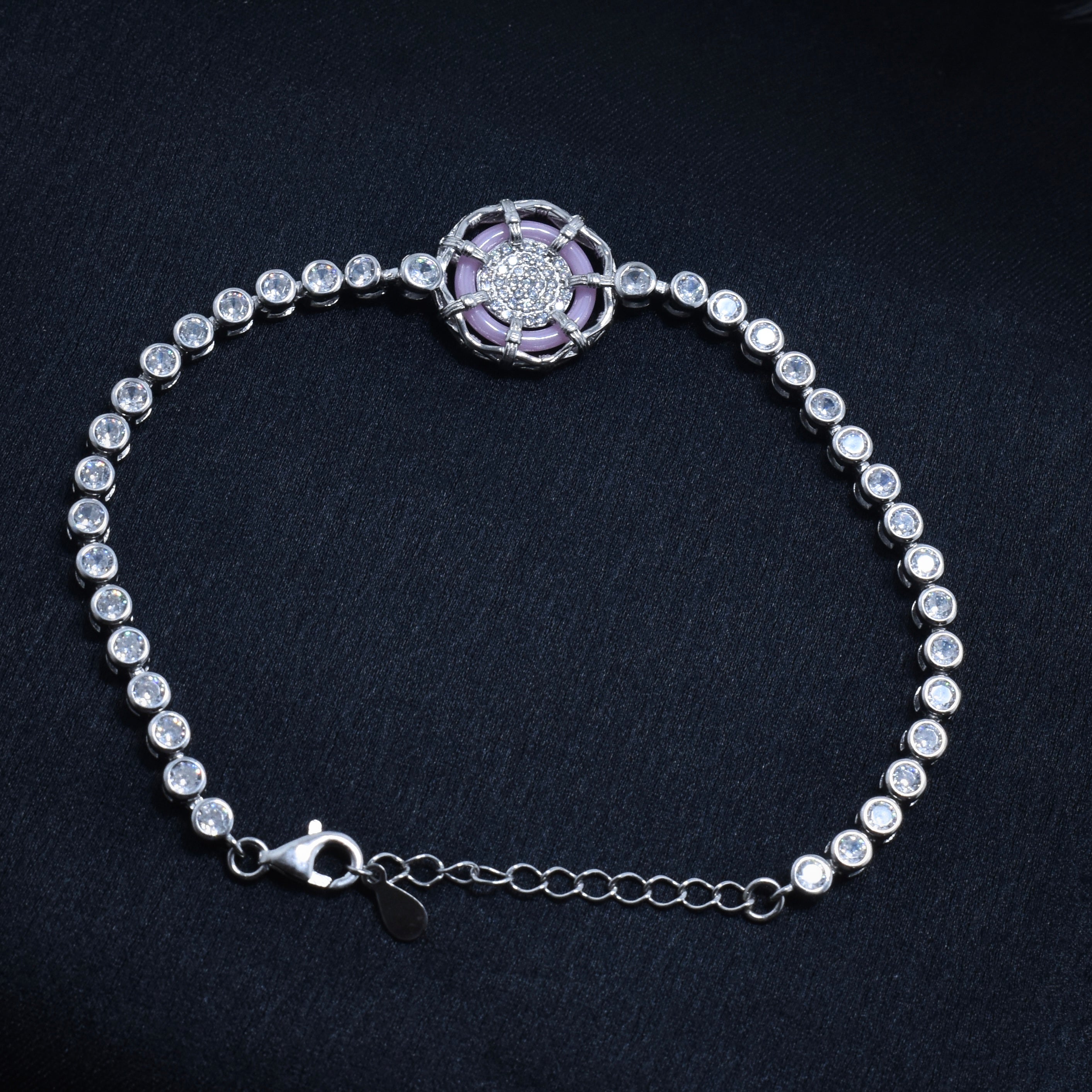 Dual Tone Rose Bloom Silver Bracelet