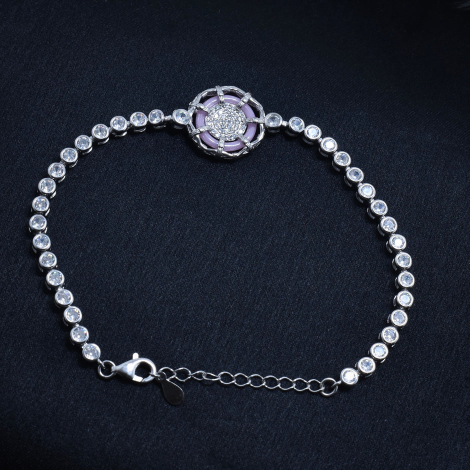 Dual Tone Rose Bloom Silver Bracelet