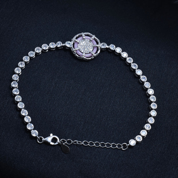 Dual Tone Rose Bloom Silver Bracelet