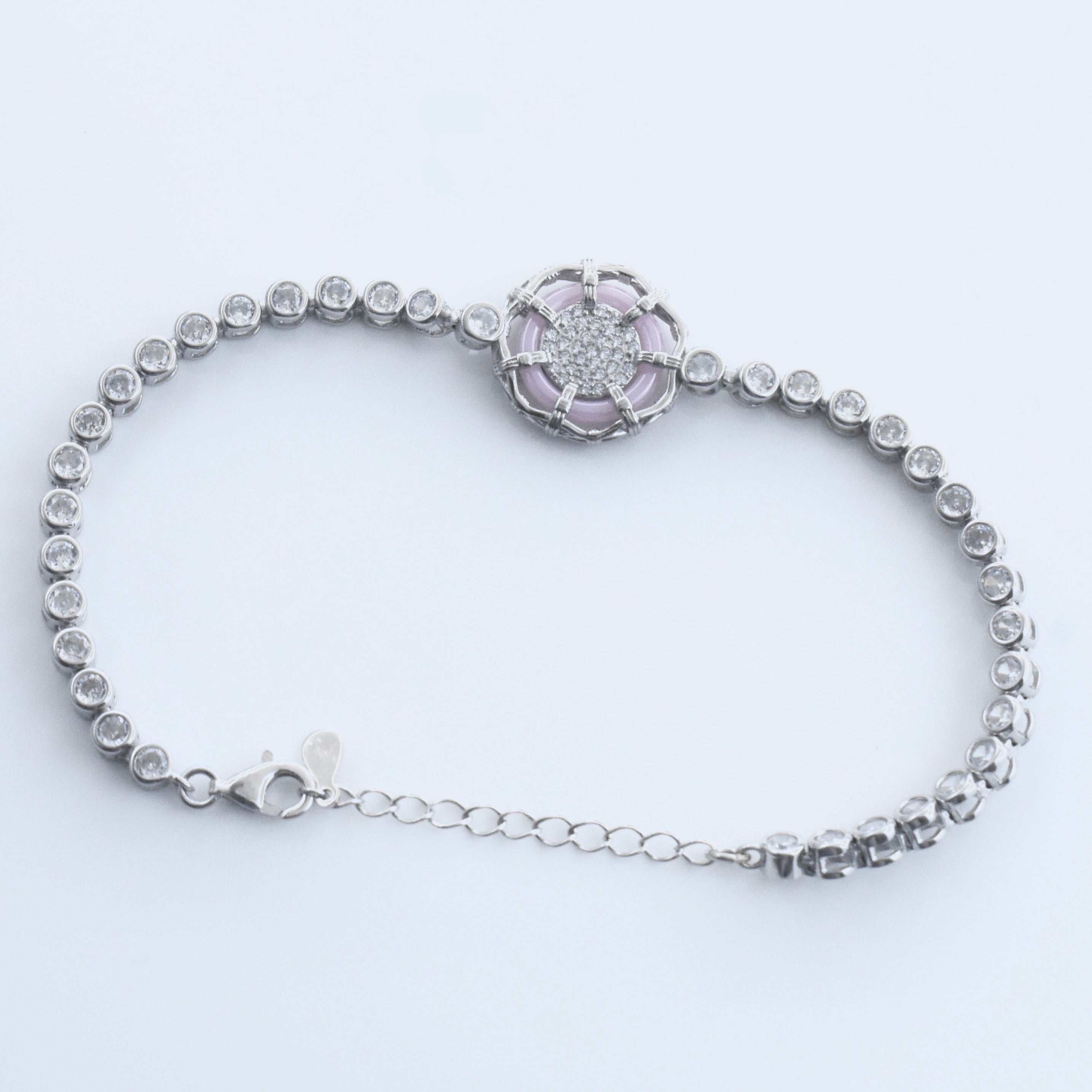 Dual Tone Rose Bloom Silver Bracelet