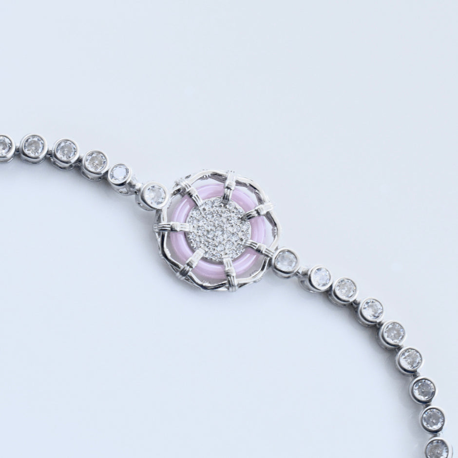 Dual Tone Rose Bloom Silver Bracelet