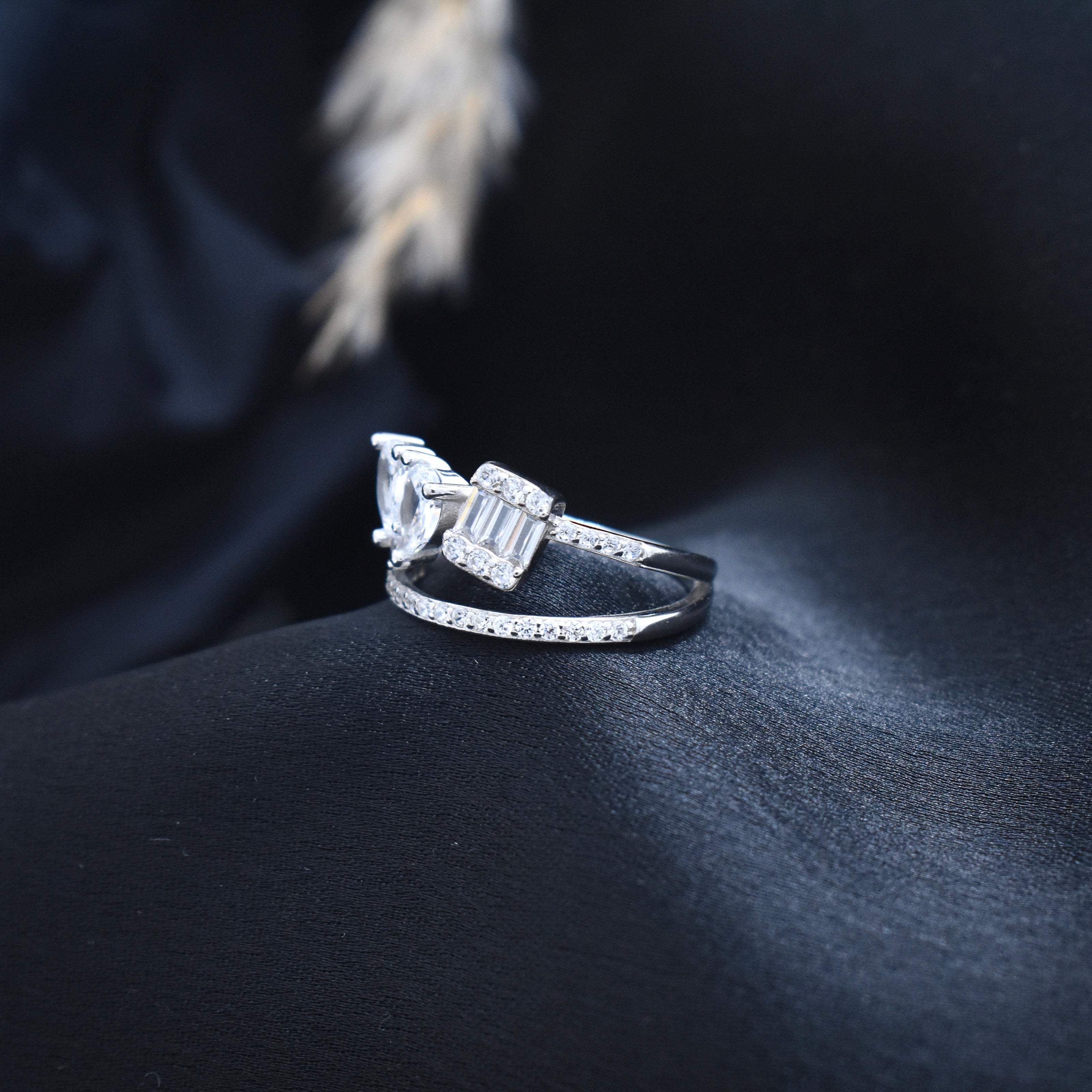 Silver Twin Band Sparkle Ring
