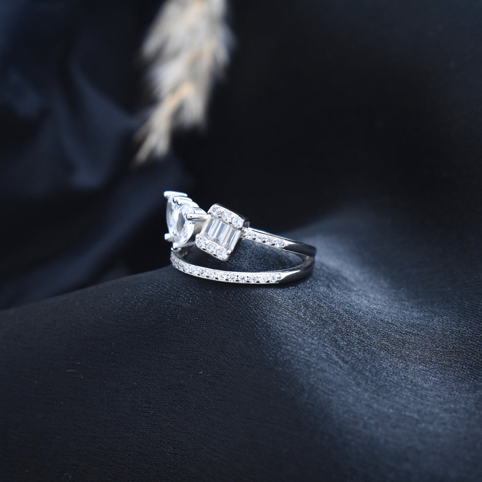 Silver Twin Band Sparkle Ring
