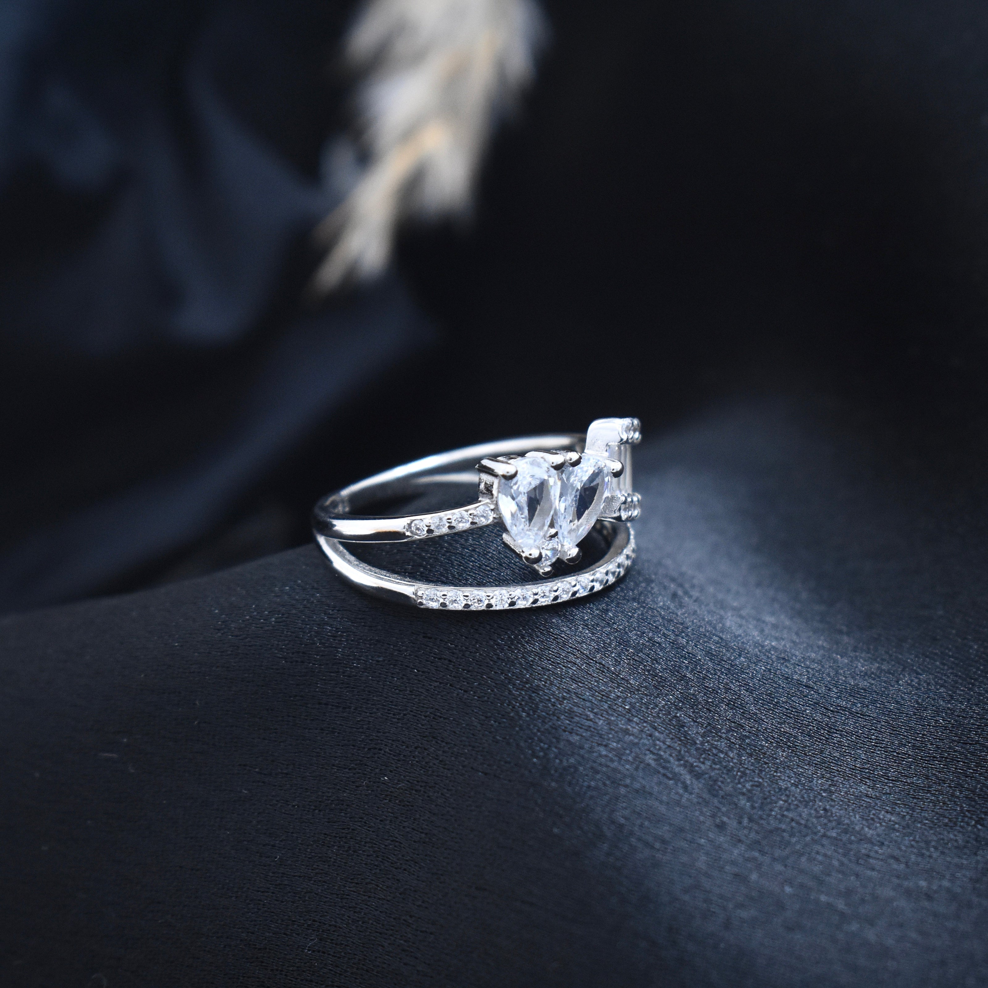 Silver Twin Band Sparkle Ring