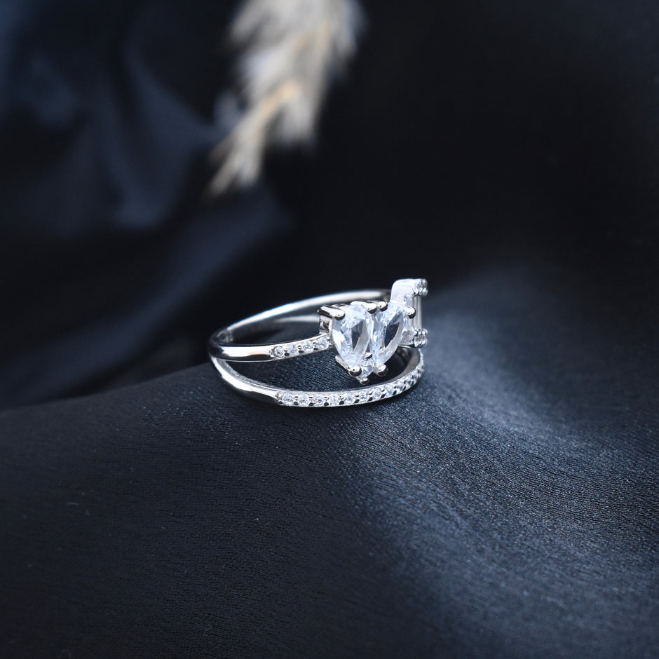 Silver Twin Band Sparkle Ring