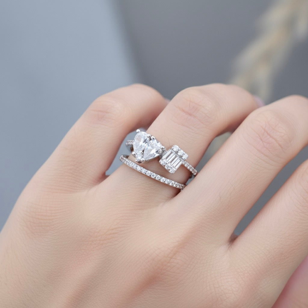 Silver Twin Band Sparkle Ring