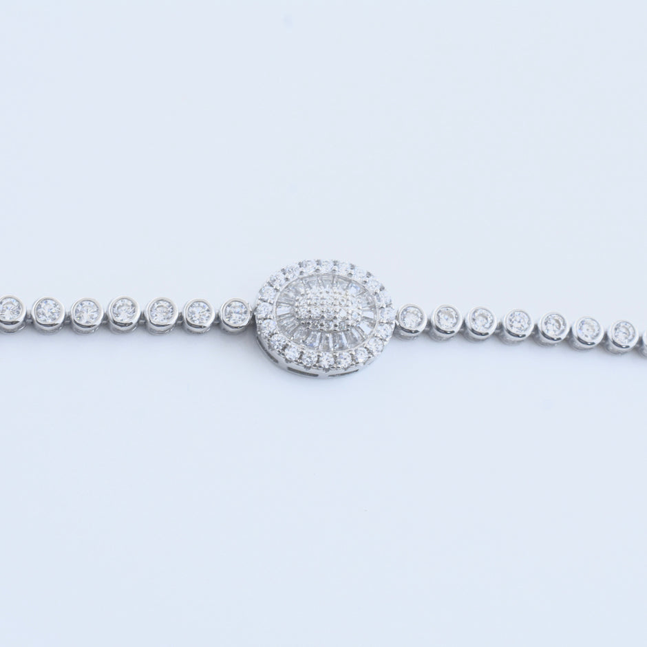 Oval Shimmer Plate Silver Bracelet
