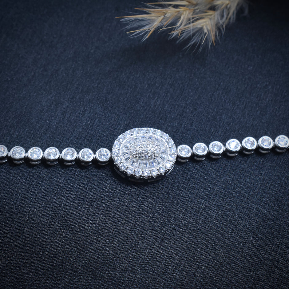 Oval Baguette Halo Solitaire Tennis Bracelet