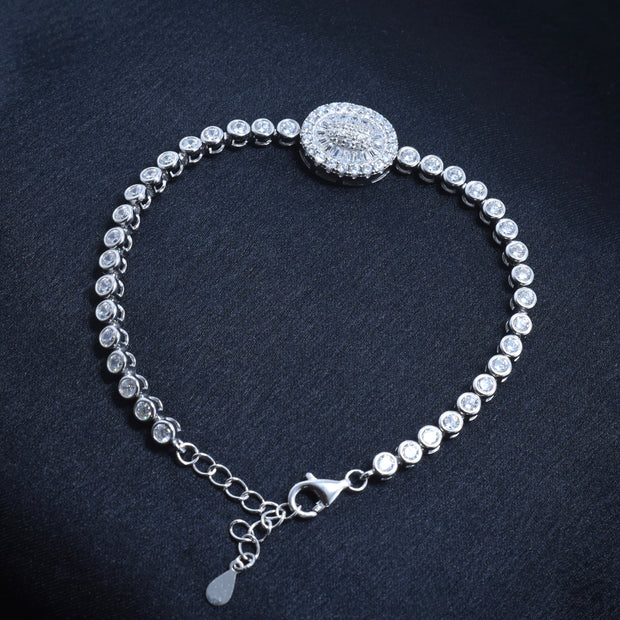 Oval Shimmer Plate Silver Bracelet