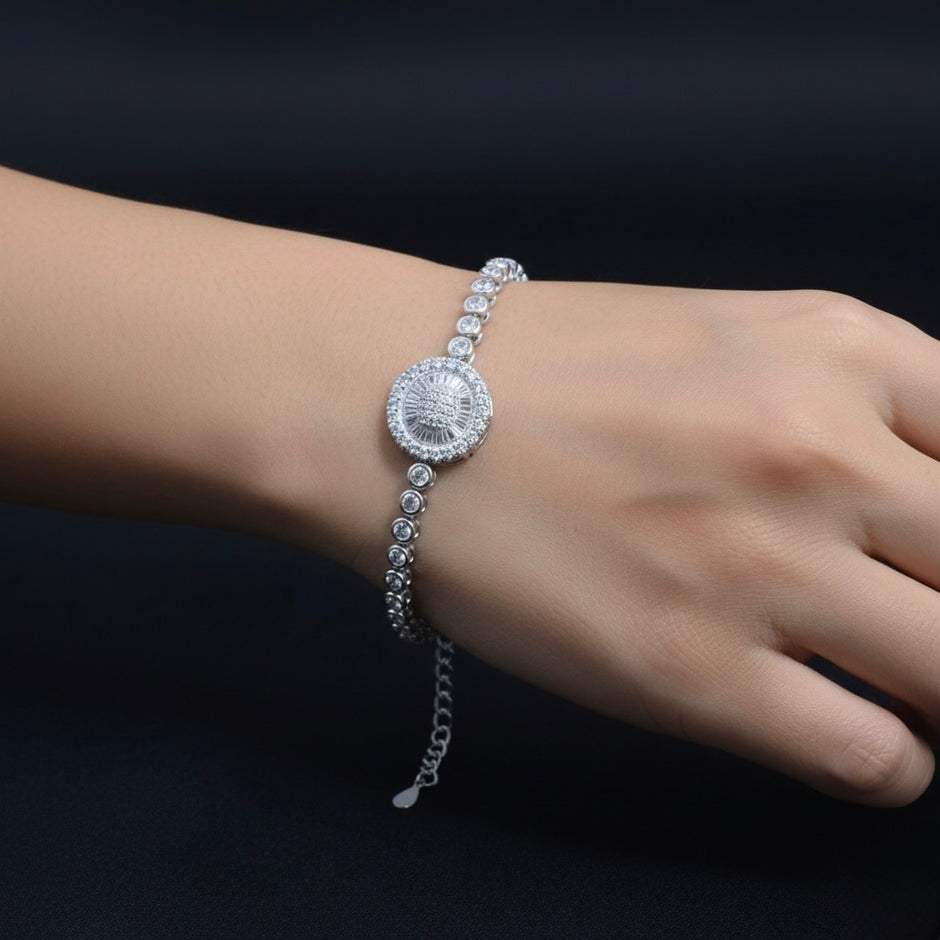 Oval Baguette Halo Solitaire Tennis Bracelet