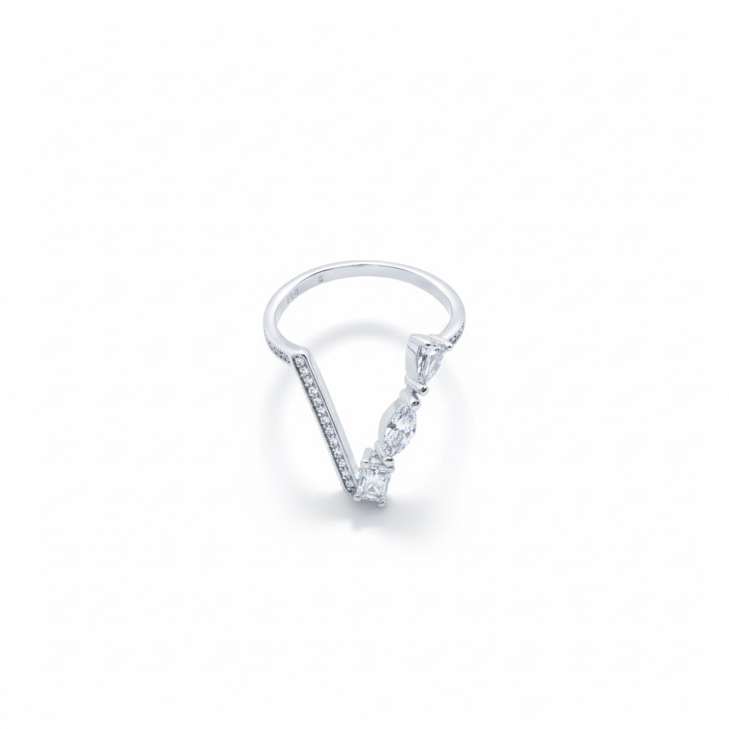 Silver V-shaped Charm Ring