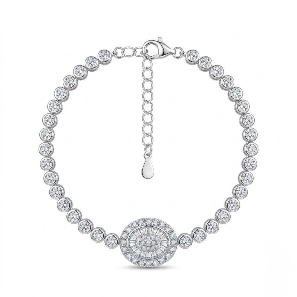 Oval Baguette Halo Solitaire Tennis Bracelet