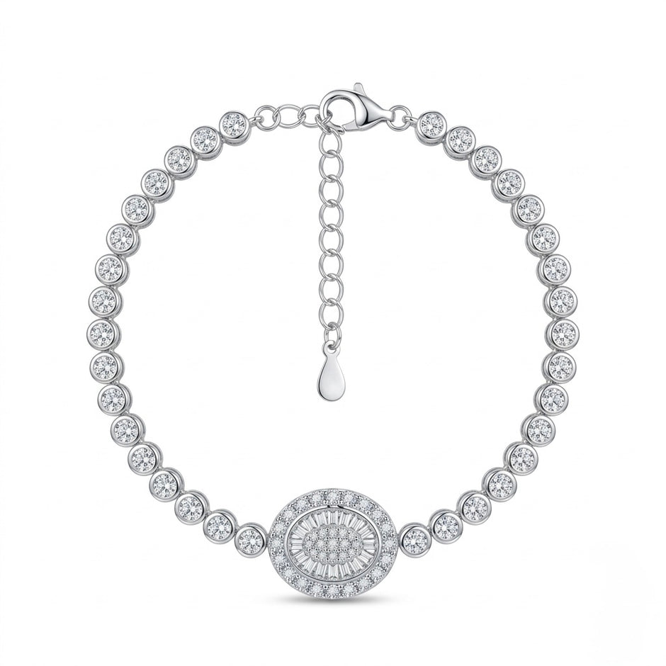 Oval Baguette Halo Solitaire Tennis Bracelet
