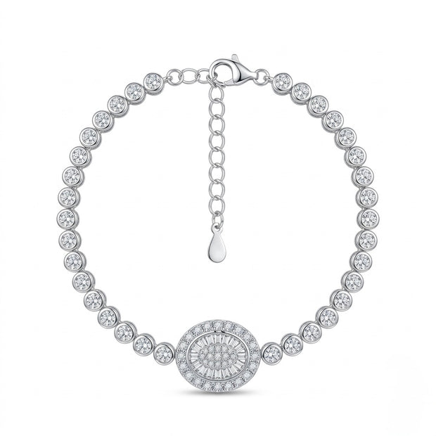 Oval Baguette Halo Solitaire Tennis Bracelet