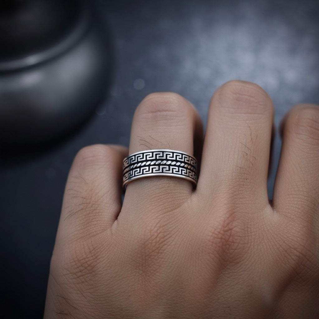 Antique Maze pattern silver band