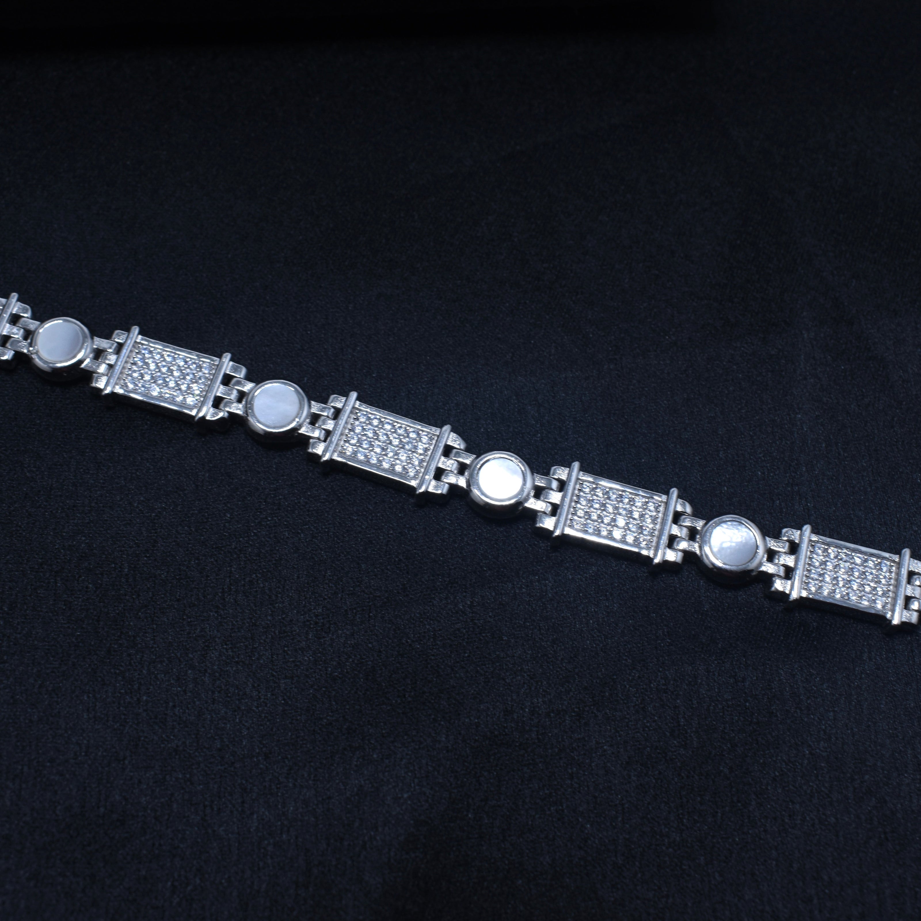 Square Beaded Link Silver Bracelet