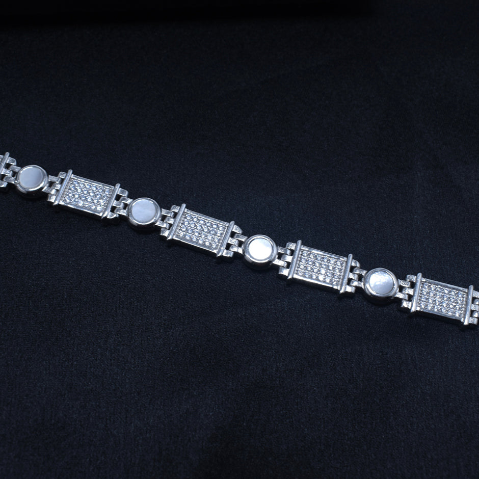 Square Beaded Link Silver Bracelet