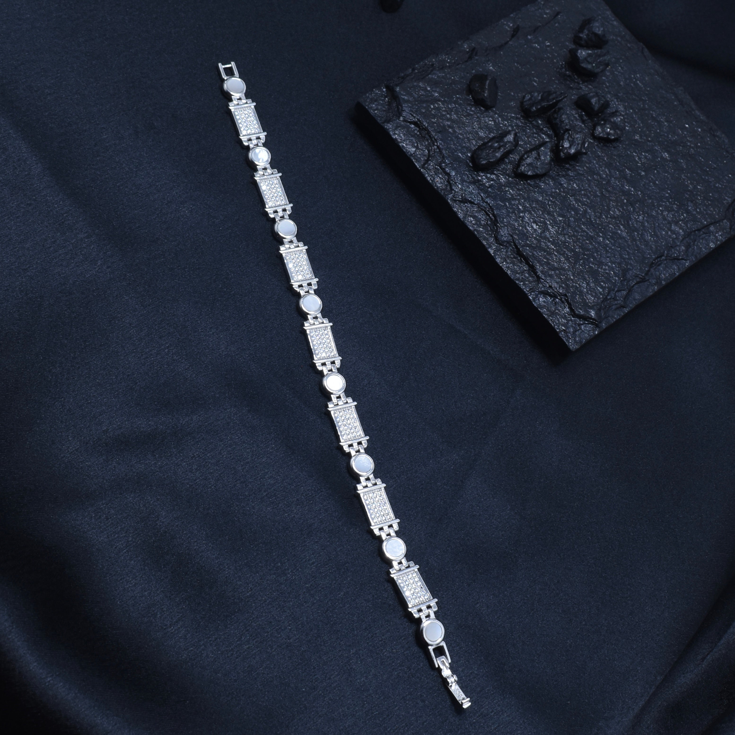 Square Beaded Link Silver Bracelet