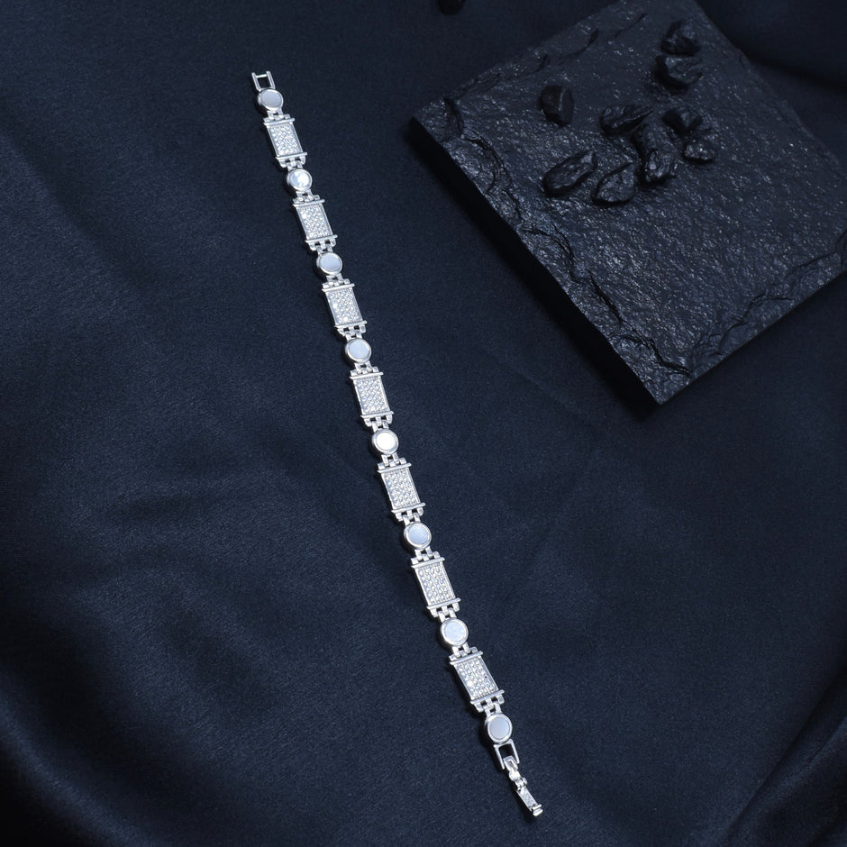 Square Beaded Link Silver Bracelet