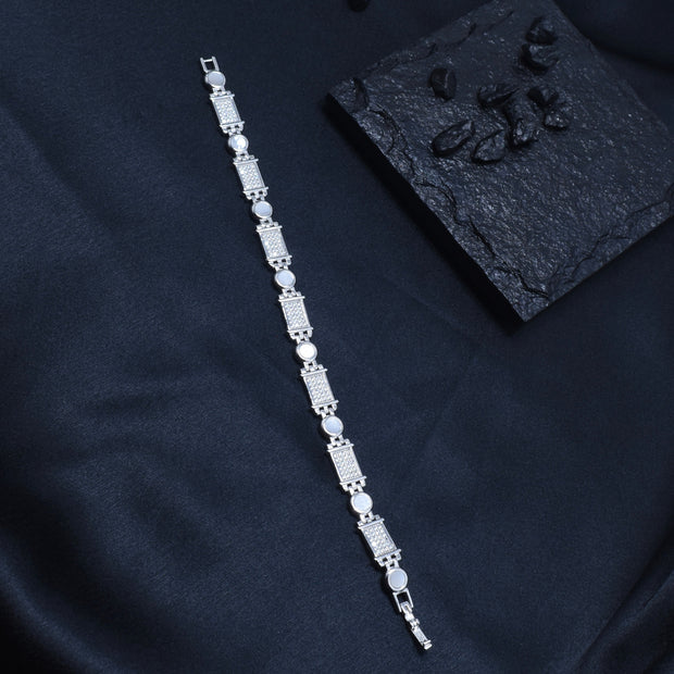 Square Beaded Link Silver Bracelet