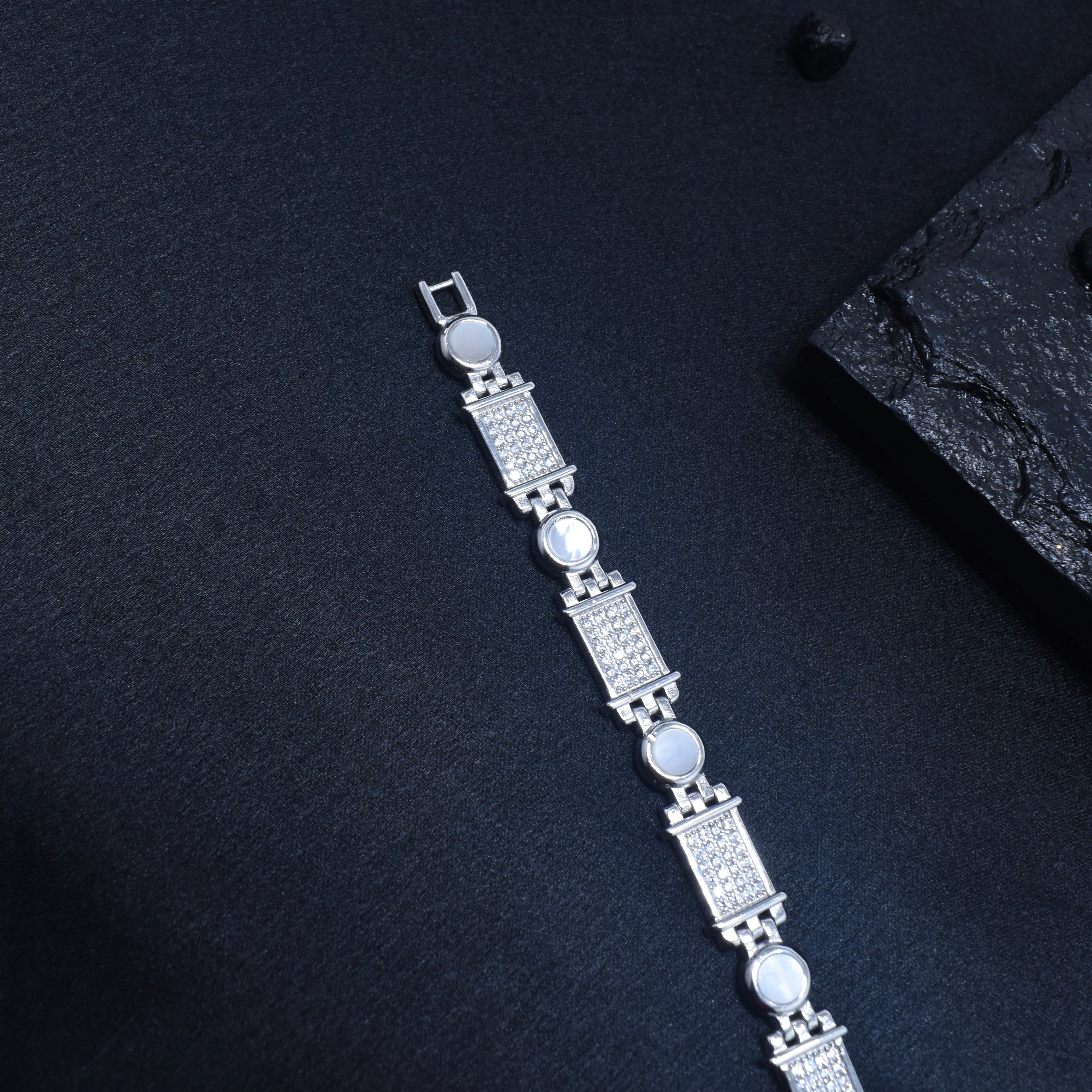 Square Beaded Link Silver Bracelet