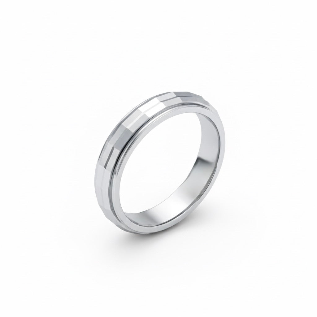 Mirror Facetted Edge Silver Band