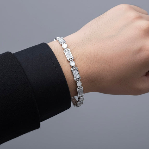 Square Beaded Link Silver Bracelet