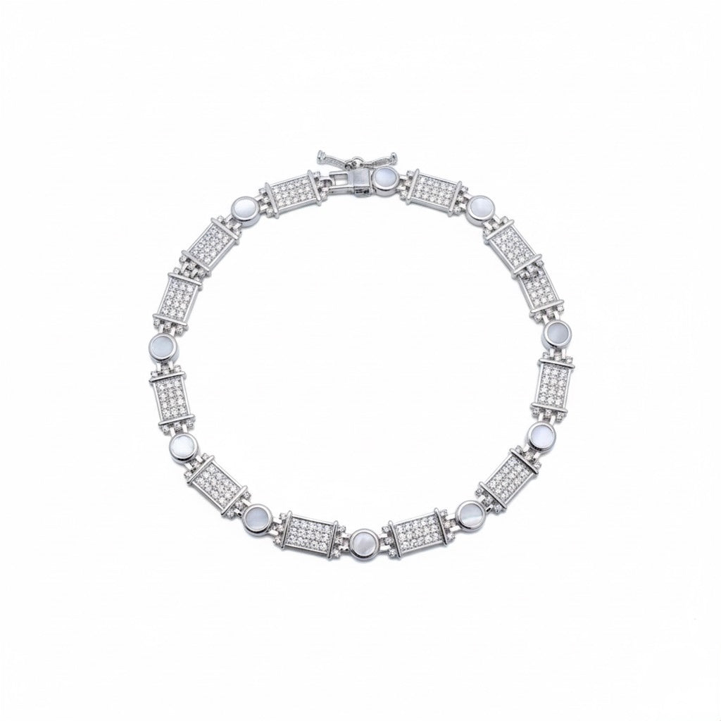 Square Beaded Link Silver Bracelet